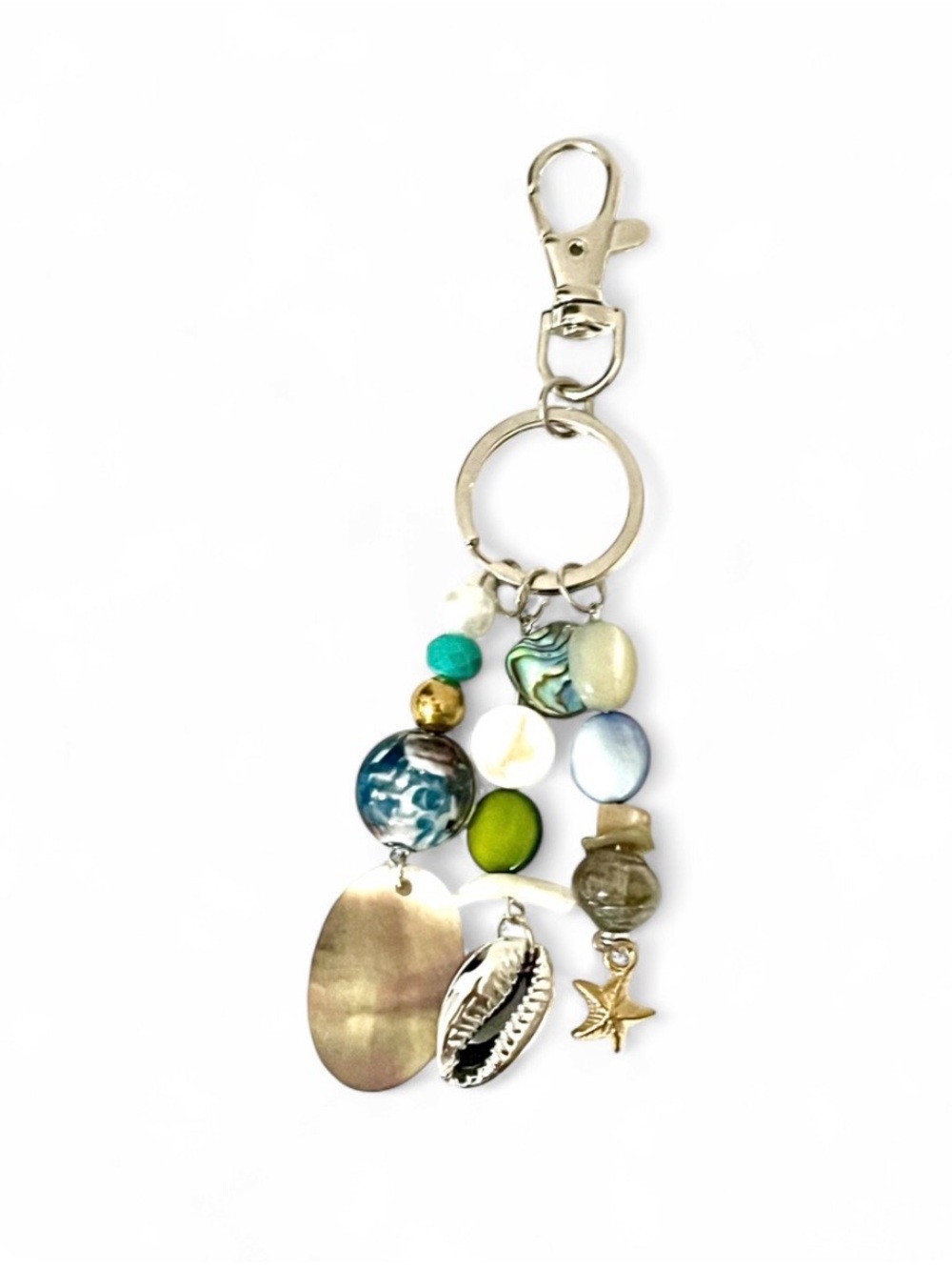 Beaded Ocean Bag Charm Keychain Mermaidcore Coastal Shell Starfish Purse Dangle